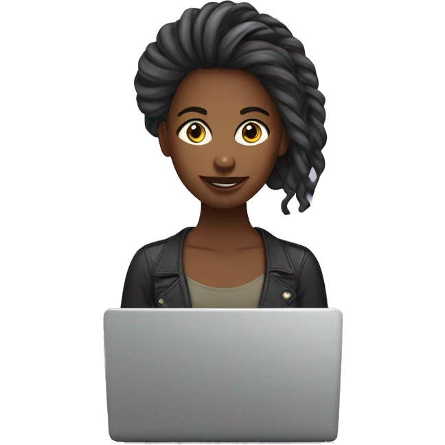 Female Graphic designer working in laptop having her hair in a pun emoji