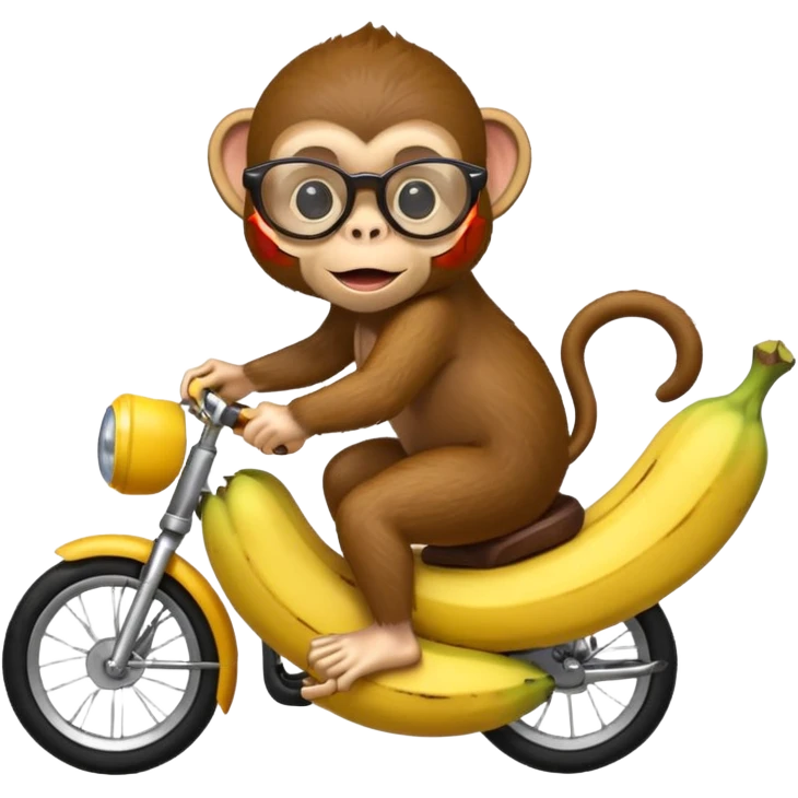A monkey with cool glasses riding on a banana emoji