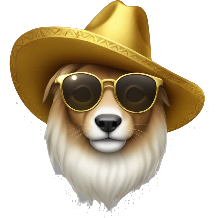 LEON CON SOMBRERO DE LUFY, Y LENTES DE SOL CON UN ARETE DE ORO EN UNA DE SUS OREJAS  emoji