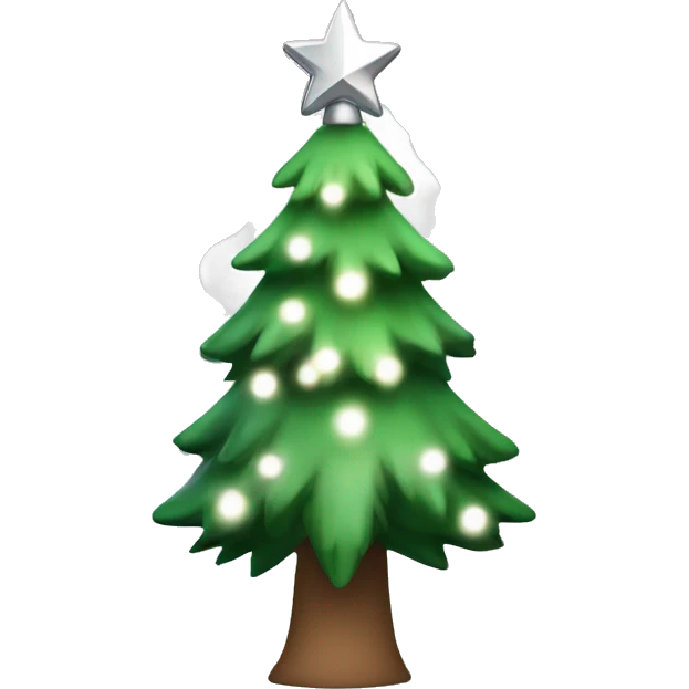 Christmas tree with white lights and silver star with snow on branches emoji
