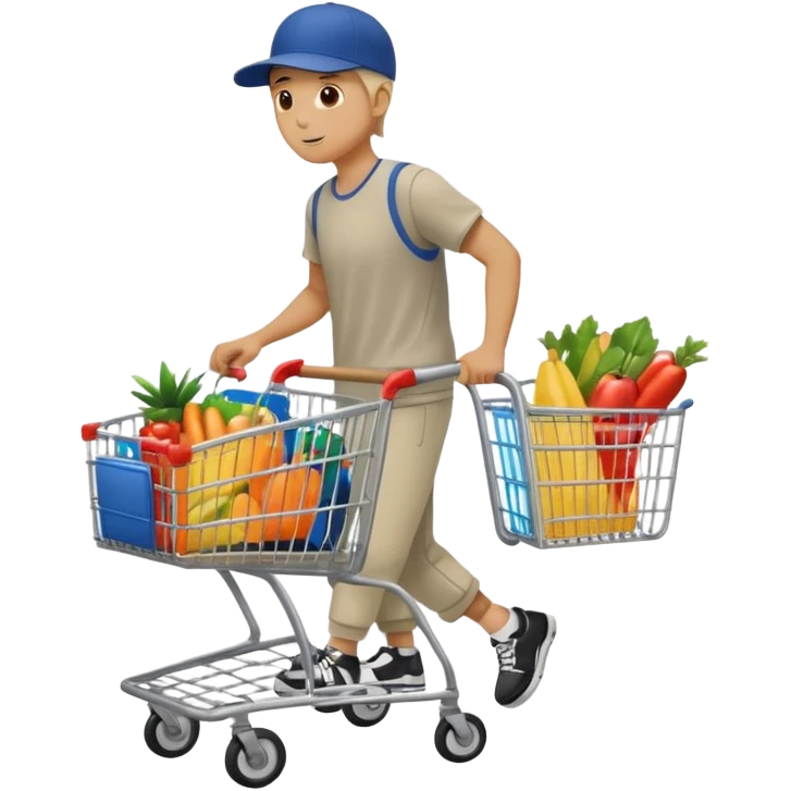 full body of a man pushing a shopping cart inside a supermarket emoji