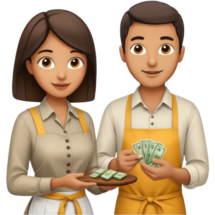an Arab man giving money to a server woman emoji