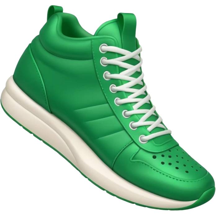 A 3D cartoon Green sneaker with soft texture, lace-up detail, and smooth reflections, isolated on plain background, Memoji-style. emoji