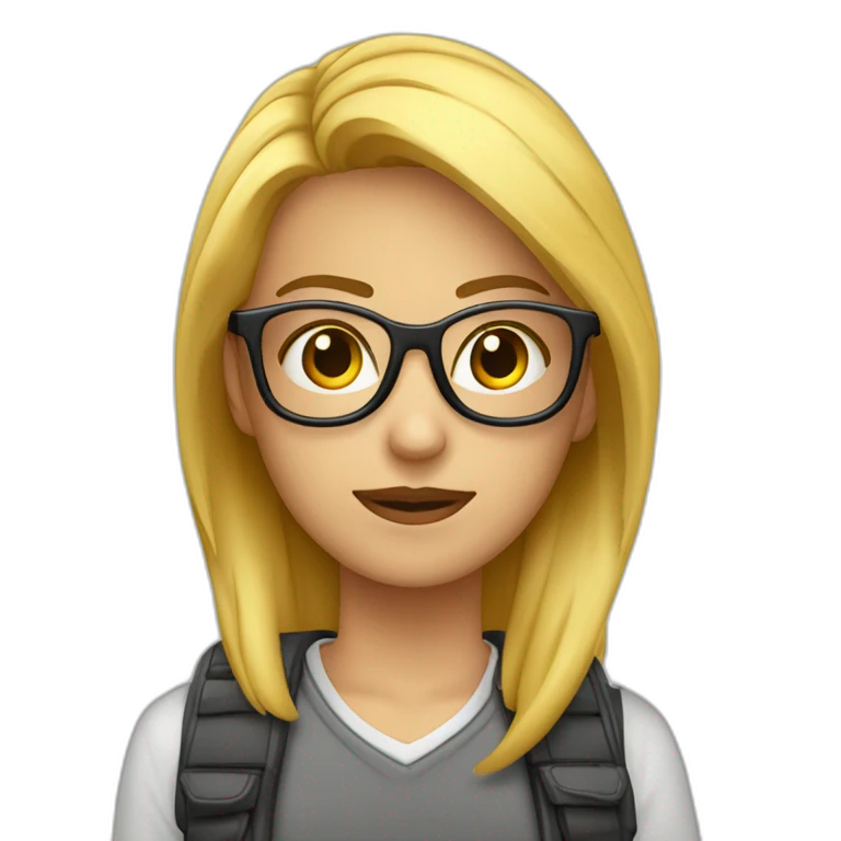 Crew de chica rubia, chico con barba y chica pelirroja con gafas emoji