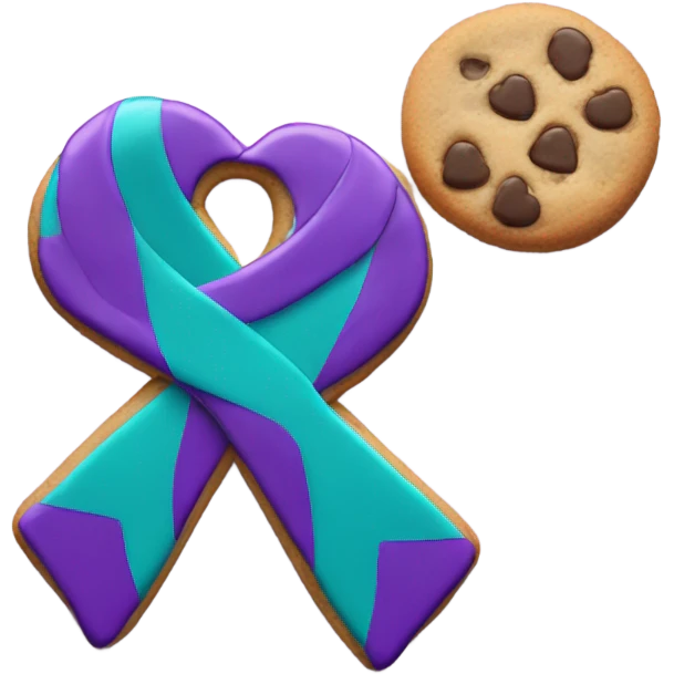 Purple teal Suicide awareness ribbon, heart cookie emoji