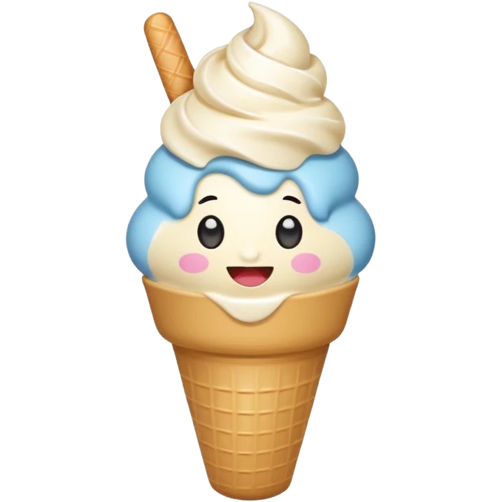 cono de helado de vainilla kawaii con ojitos emoji