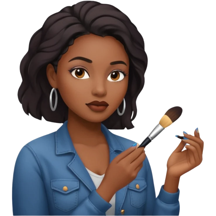 Hyper Realistic 30 year old black woman doing her own make up with toned down clothing emoji