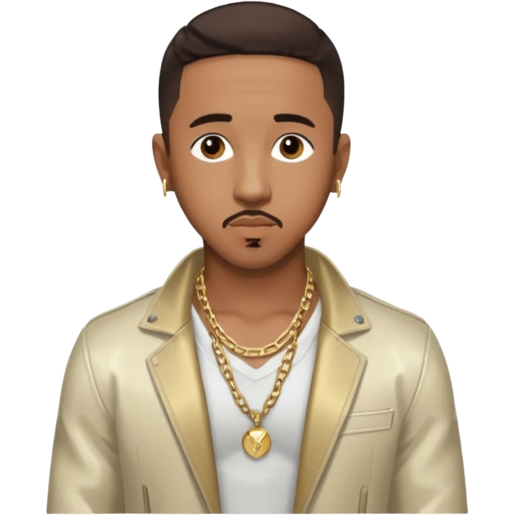 Marques Houston with dark brown hair, shirtless with necklace, metallic ivory jacket emoji