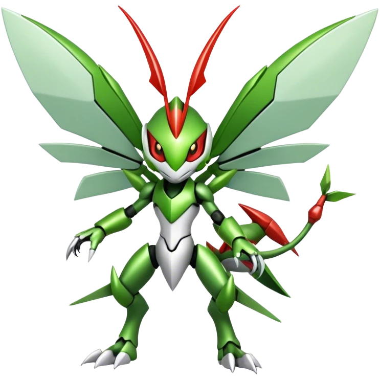 Cute Cool Edgy Shiny Futuristic Ethereal Legendary Kartana-Digimon-Scyther-Scizor-hybrid full body emoji