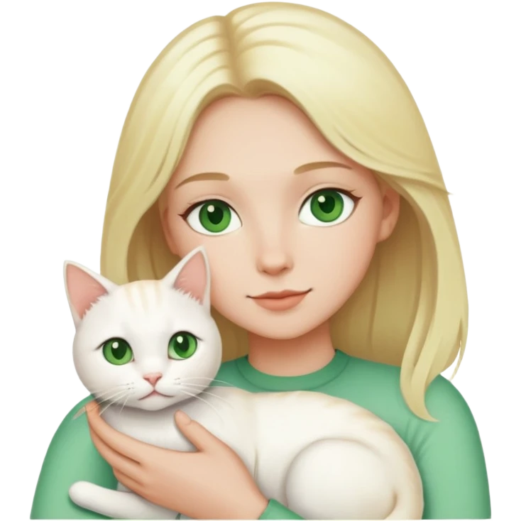 Blonde hair with green eyes holding white cat emoji