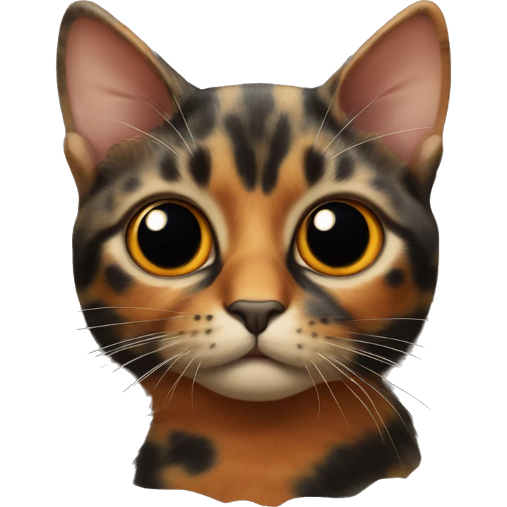 Tortoiseshell cat with an orange nose and an orange spot on top of its head between its ears emoji