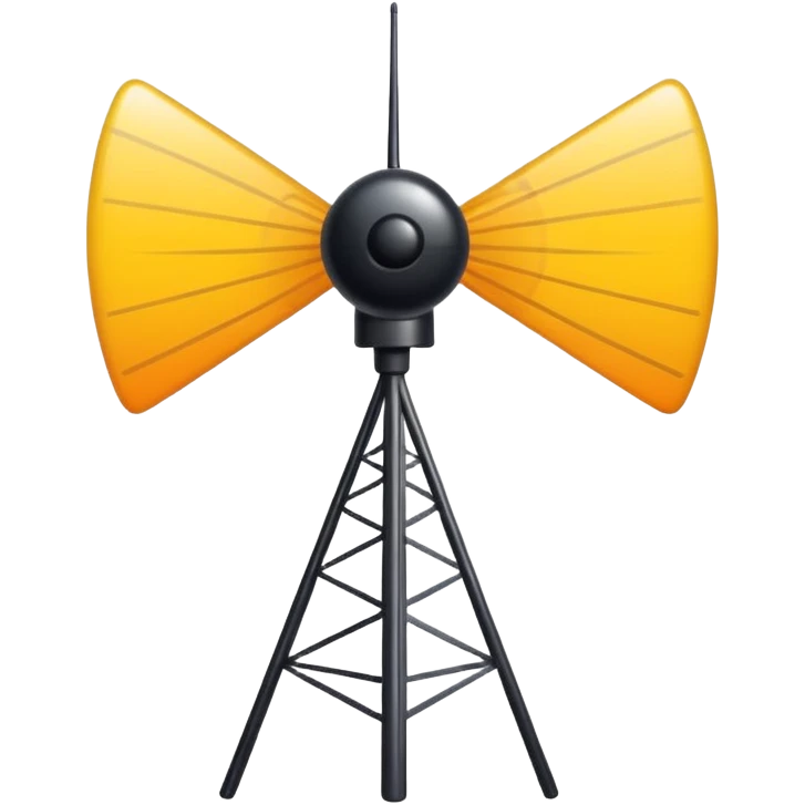 Minimalist emoji-style sticker of an old-school antenna with distorted, glitched signal waves. Clean icon style. emoji