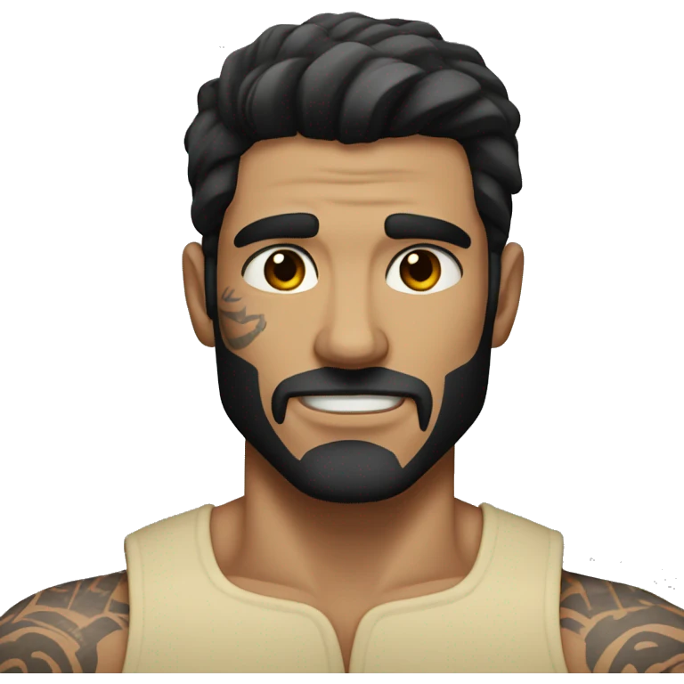 Muscular tattooed man with dark hair and dark eyes  emoji