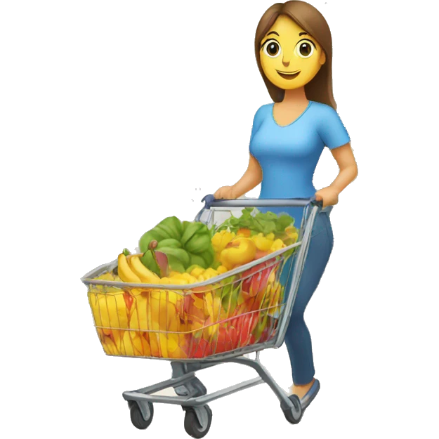 a mother with a wheelbarrow full of groceries is shopping in a supermarket emoji