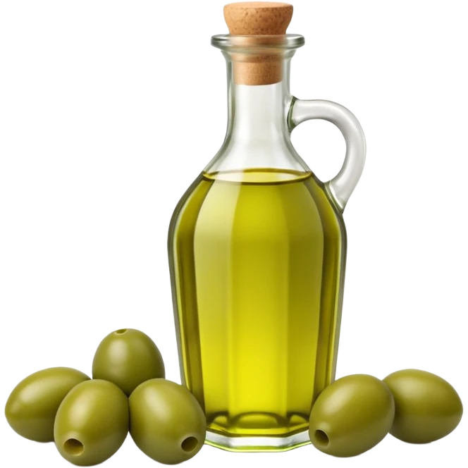 olive oil bottle with green olives, simple, no text emoji