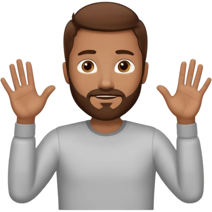 A man with brown hair and beard with his arms out straight waiting for a hug emoji