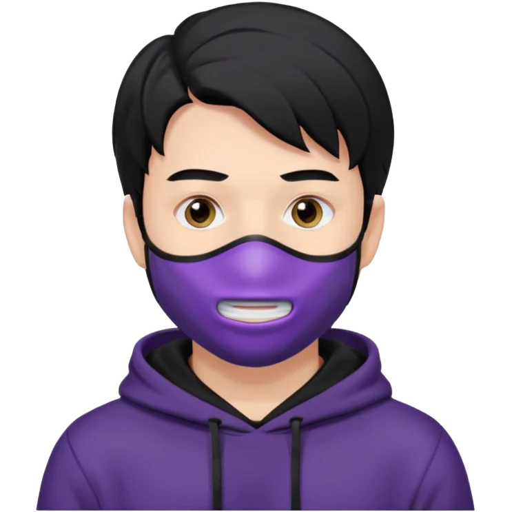 white man with black hair and black hoodie violett face mask emoji