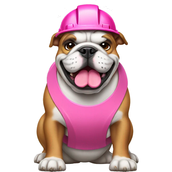 Bulldog with a pink hardhat emoji