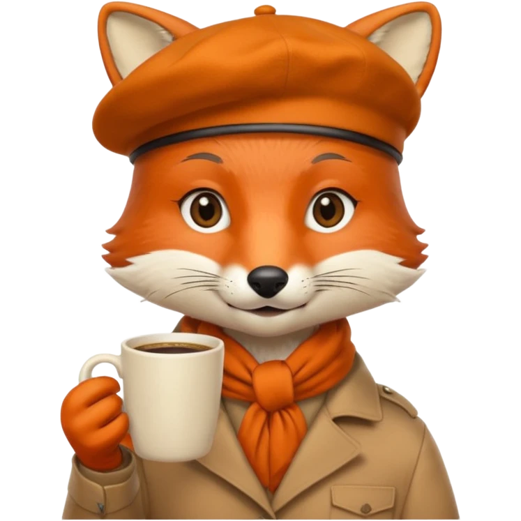 Fox in beret holding coffee cup emoji