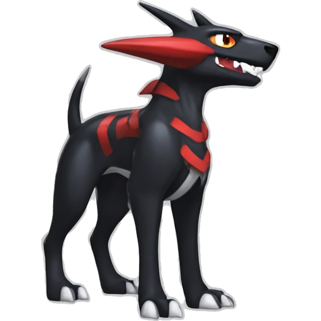 Black Cool Edgy Nargacuga-Houndoom-Garchomp Fakémon  with White and Red Edgy markings emoji