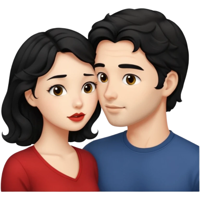 a handsome man with black short wavy hair, no beard, clean face tries to kiss a cute woman who has long~~ black hair emoji