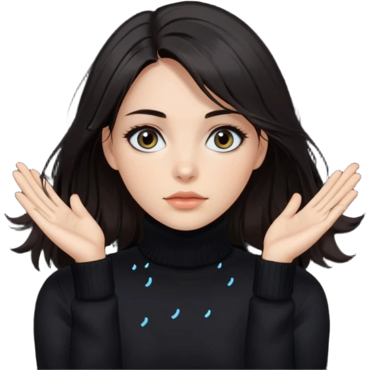 Mujer pelo oscuro con unos mechones saliendo ojos oscuros y muy atractiva y con jersey de invierno de cuello vuelto emoji