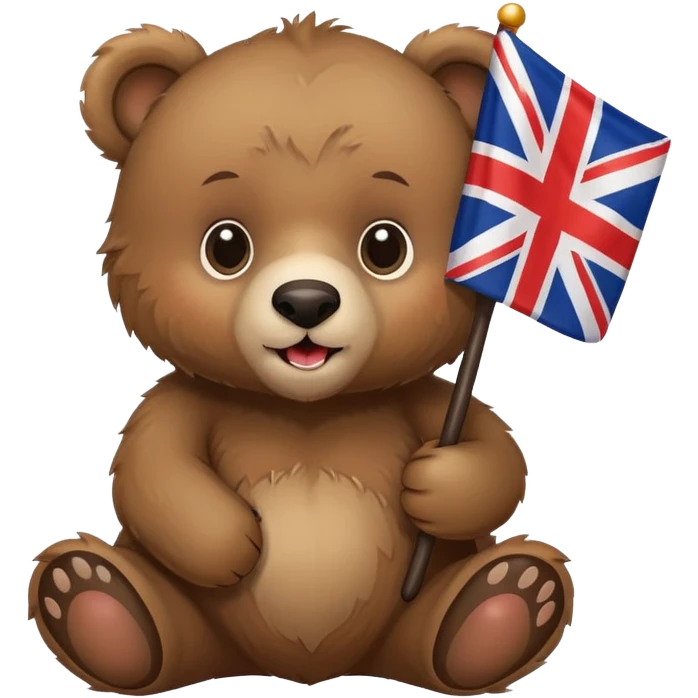 Brown bear cub with British Flag in his mouth  emoji
