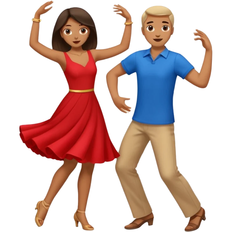two people dancing- one wearing read and one wearing bue emoji