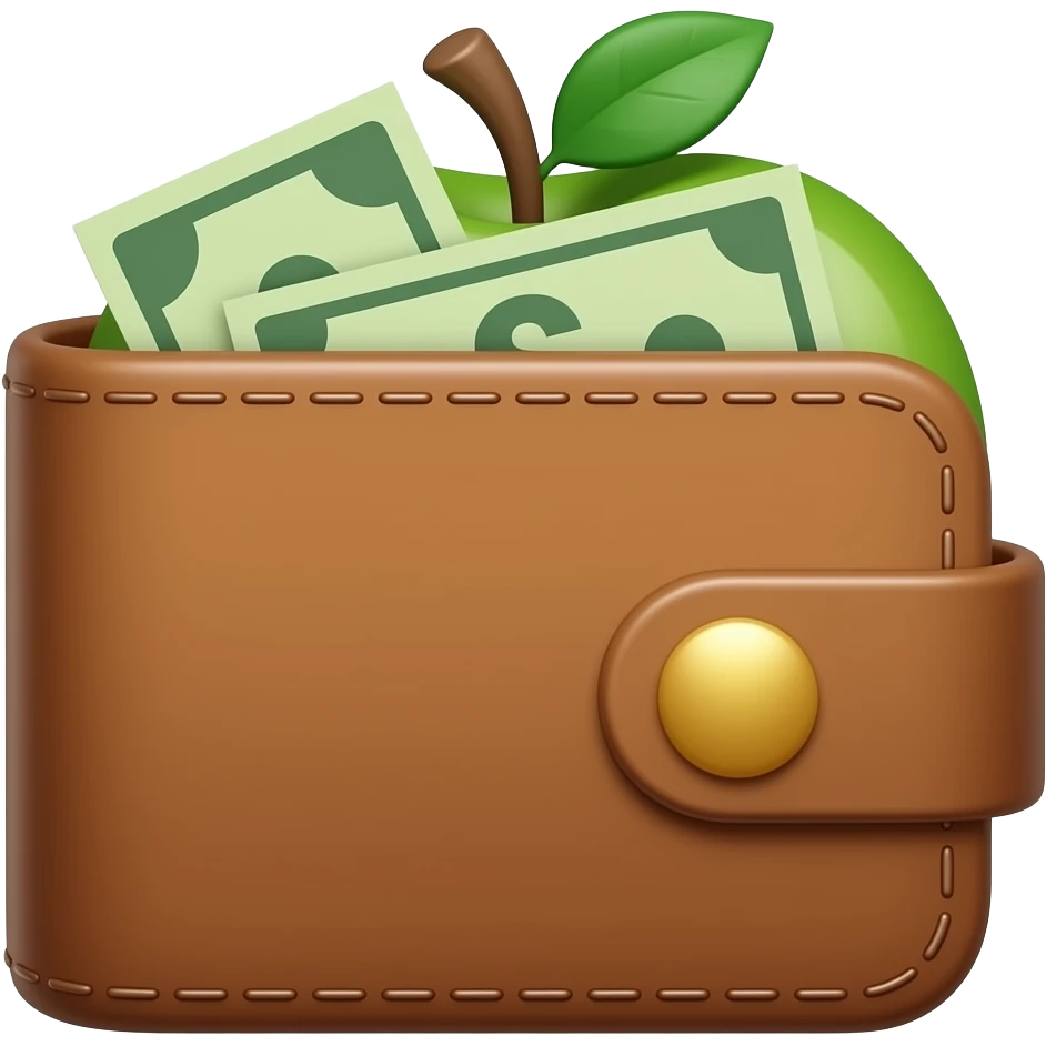 apple emoji style, wallet with money, soft lighting, aesthetic, minimal, glossy 3d, clean girl aesthetic, pastel pink beige and light green colour palette, high detail, soft shadows emoji