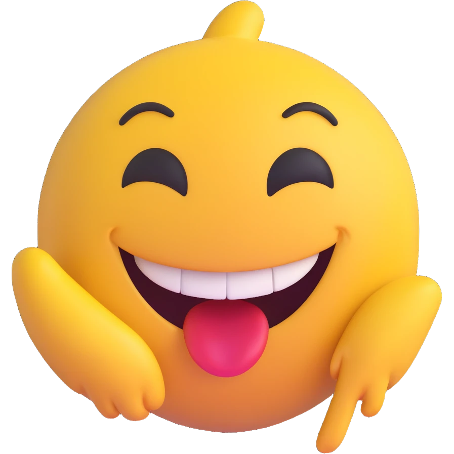 dirty, filthy, gross laughing emoji with an exaggerated grin, mischievous, dirty, 3D emoji style emoji