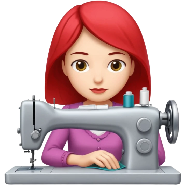 focused woman sewing fabric on a sewing machine emoji