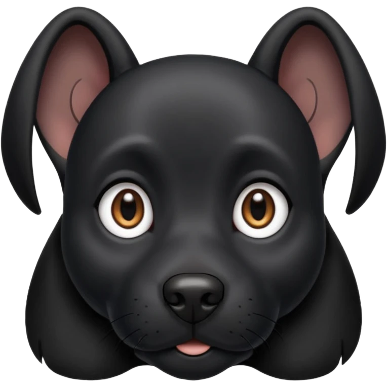 Shadow is a black dog with big upright ears and bright, expressive eyes. He has a sleek, dark coat and a calm but alert look. His face is gentle and intelligent, with a slightly curious expression. Shadow looks loyal, attentive, and a little playful, giving off both a protective and affectionate  emoji