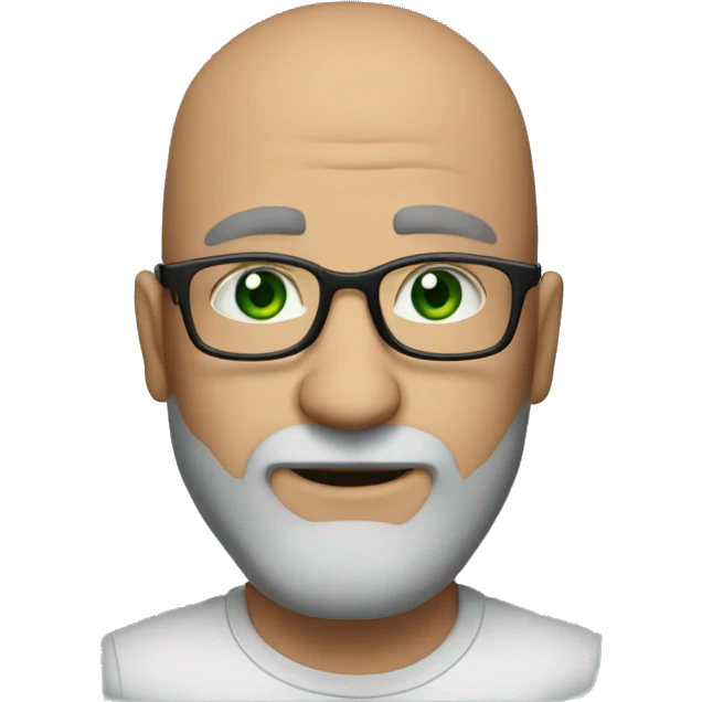 50 years old, green eyes, 2 days beard, bald, glasses emoji