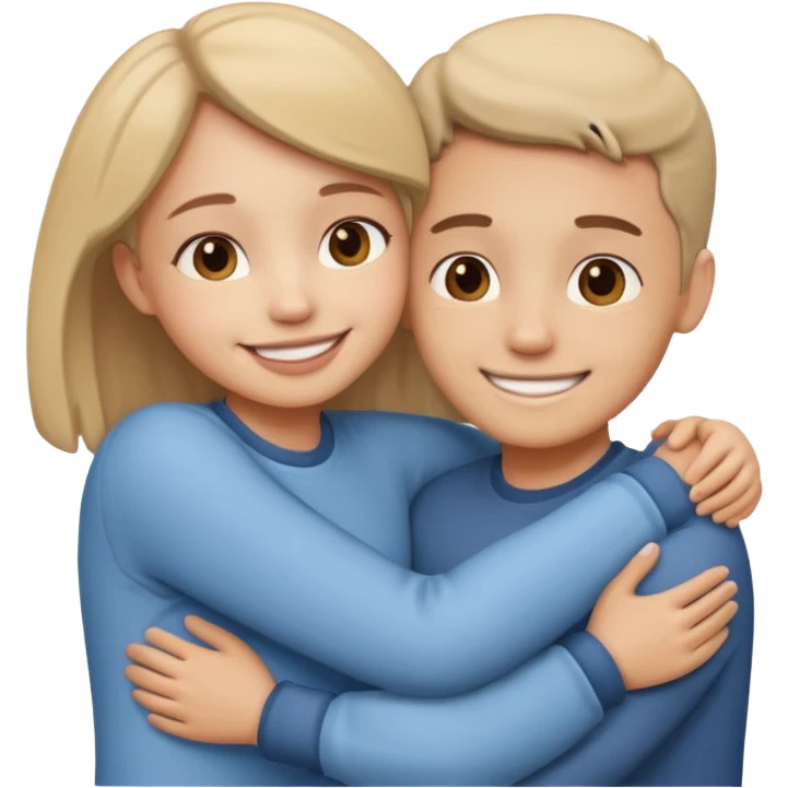 two people hugging side by side, smiling, rounded cute style, soft shading emoji