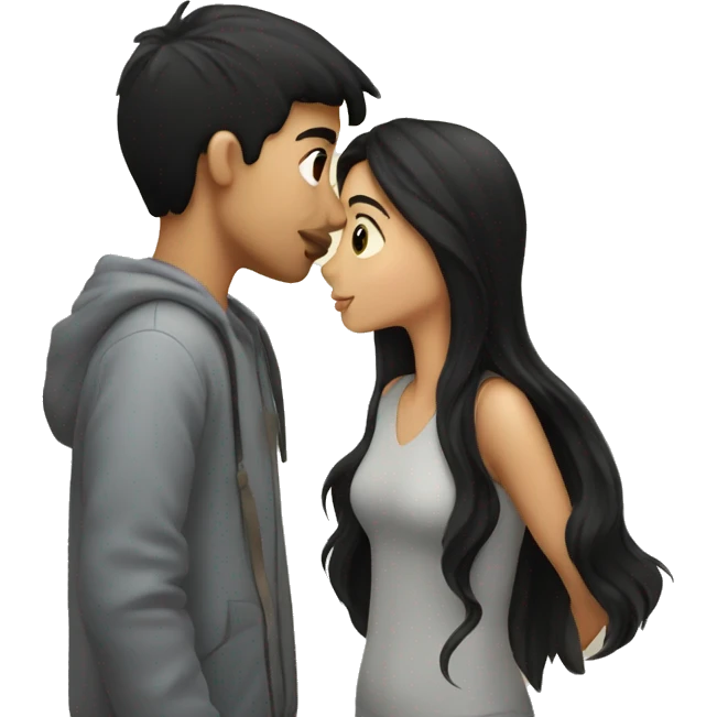 Couple kissing boy have black hair emoji