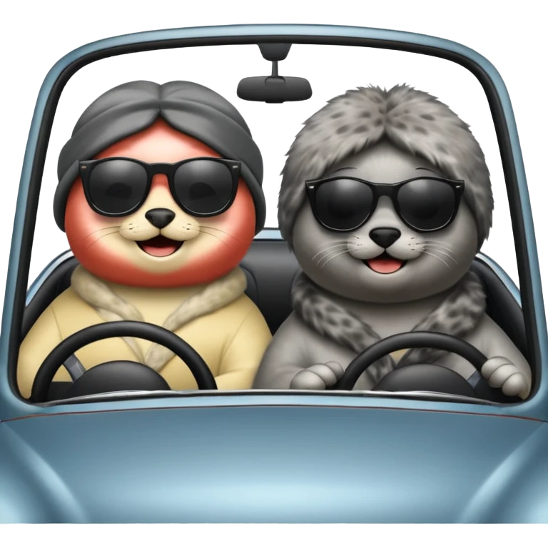 Two seals in a car emoji