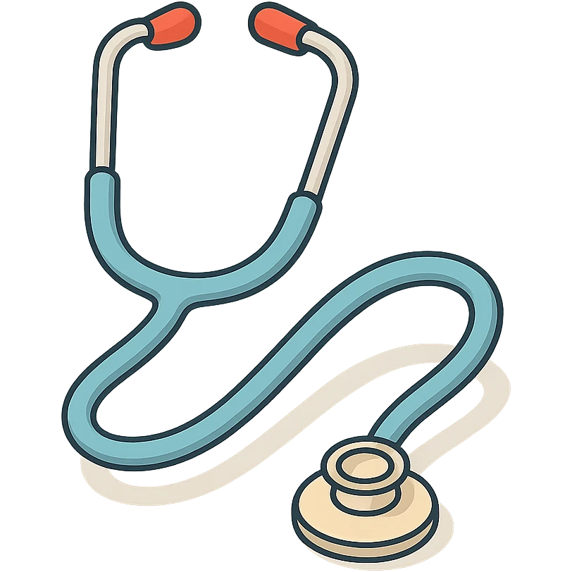 stethoscope front view, tubes forming a soft wave, 2D isometric style, highly detailed drawing, detailed shadows and highlights, clean contours, soft lighting, transparent background emoji