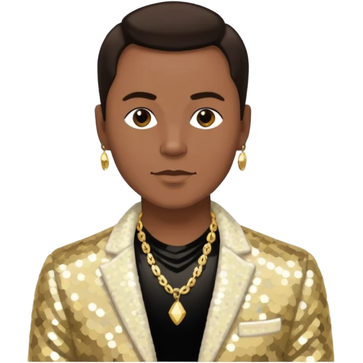 Philip Bailey from Earth Wind and Fire with dark brown hair, ivory sequin jacket, shirtless with necklace  emoji