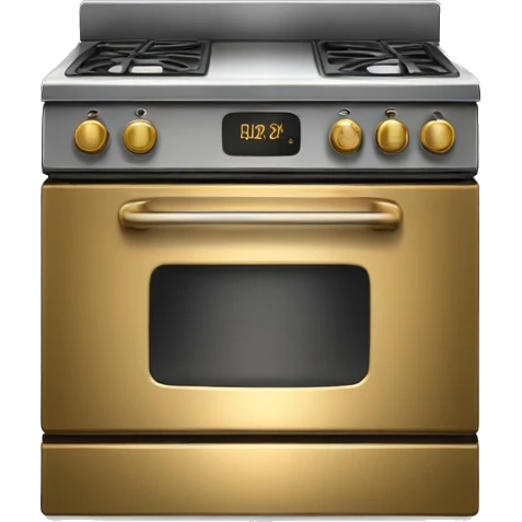 Realistic metallic gold stove top oven. emoji
