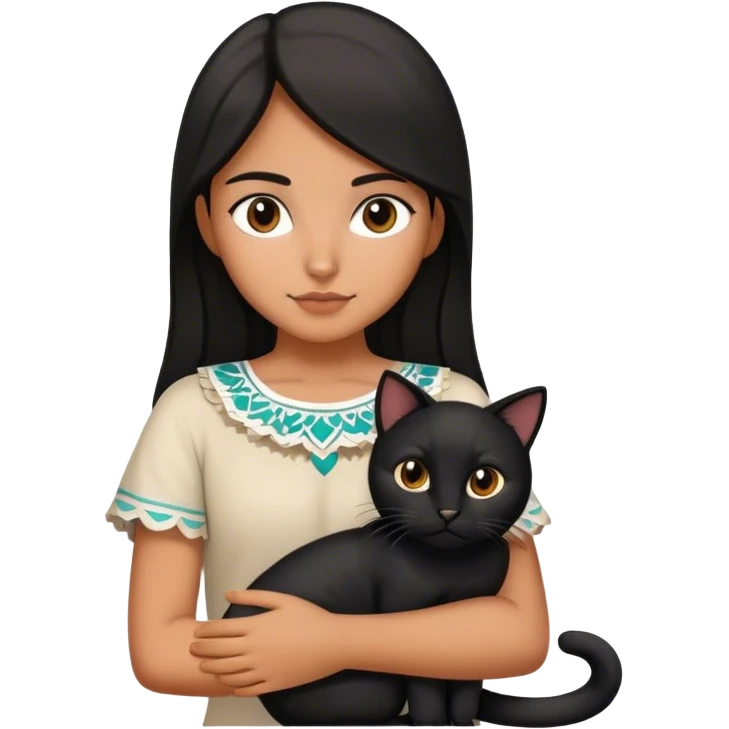 Mexican girl holding a black cat in each arm emoji