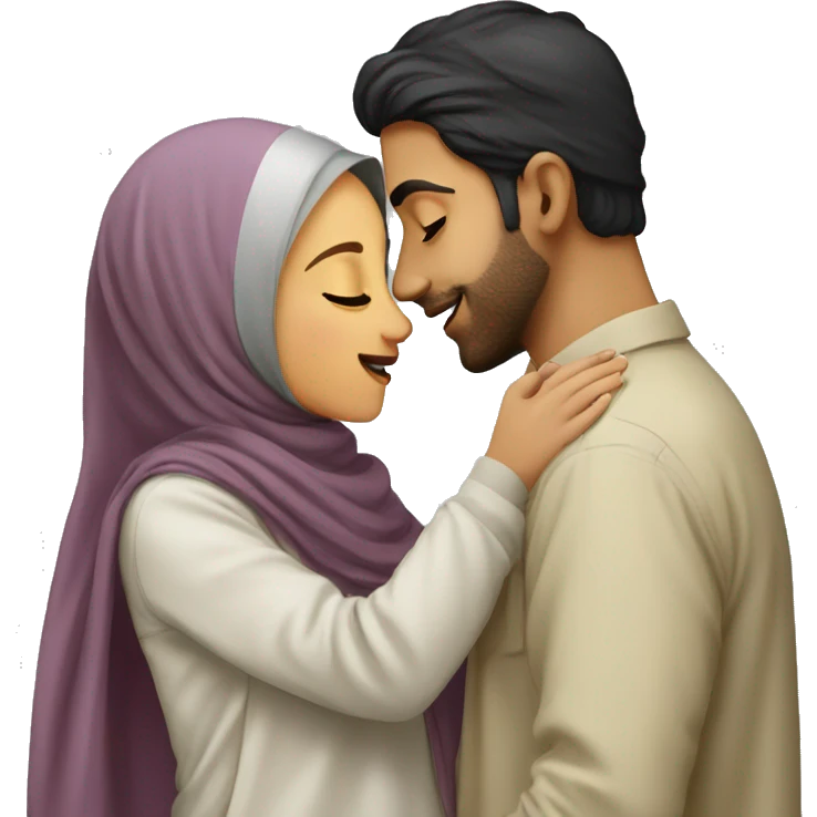 A Pakistani guy kissing a light skinned Pakistani hijabi girl emoji