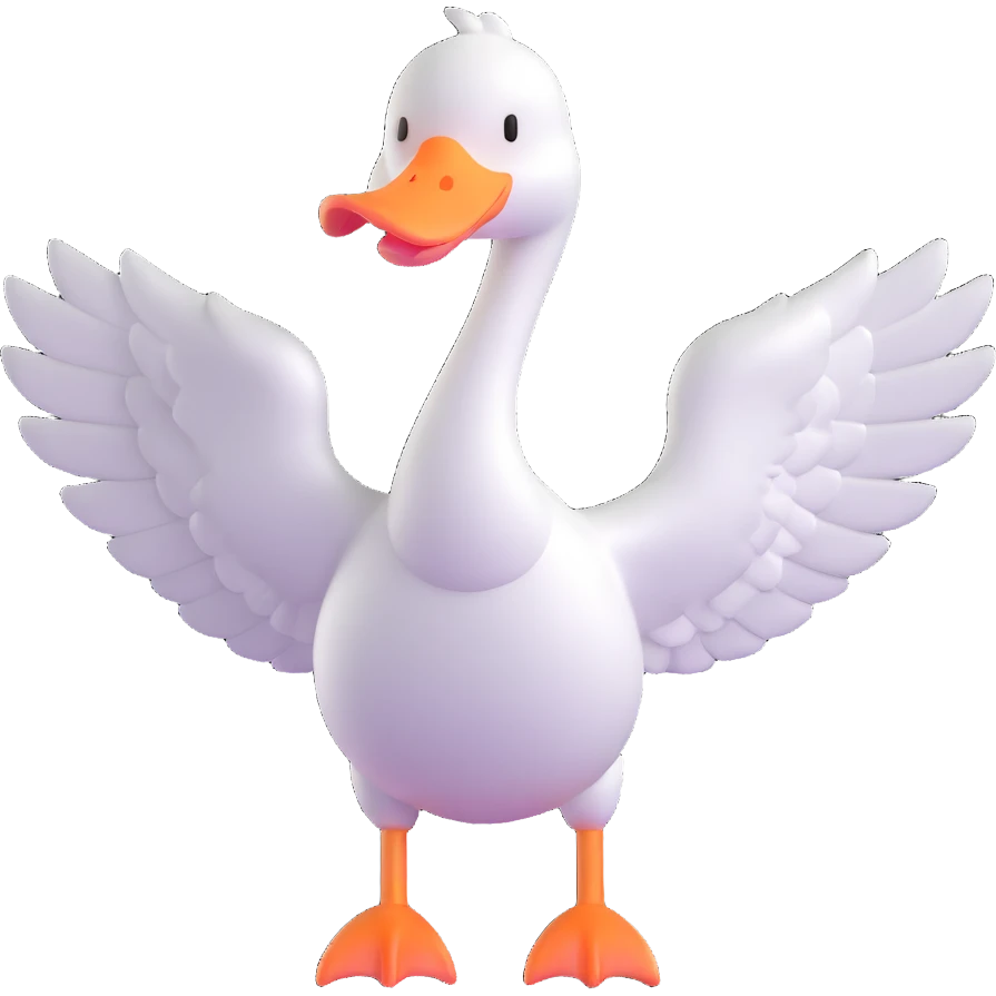 goose with wings fully extended in t pose emoji