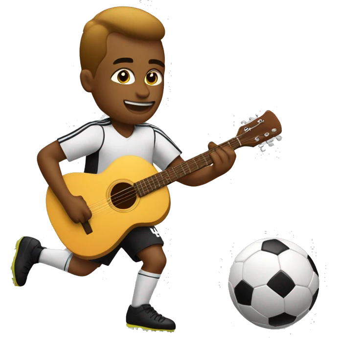 a white soocer player dribbling with soccer ball and playing guitar at the same time  emoji