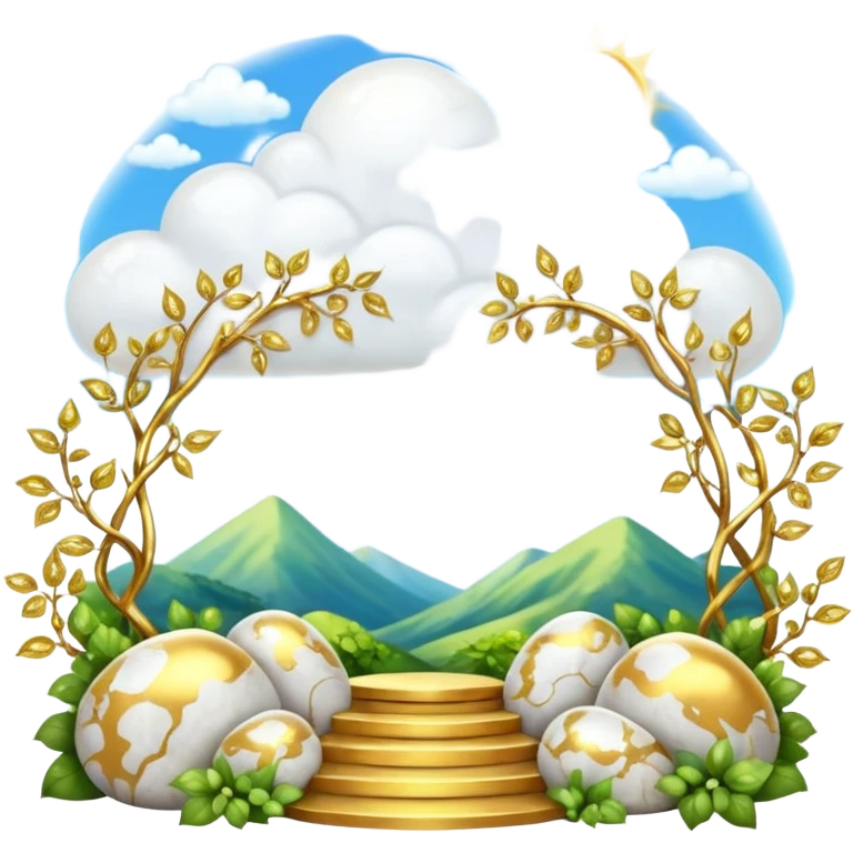 White and glittery gold with marble stones, vines, divine, heavenly, spiritual, pure, glowing, cute clouds, sunshine, sparkly, beautiful, elegant, luxurious, pretty, aesthetic scenery scene picture   emoji