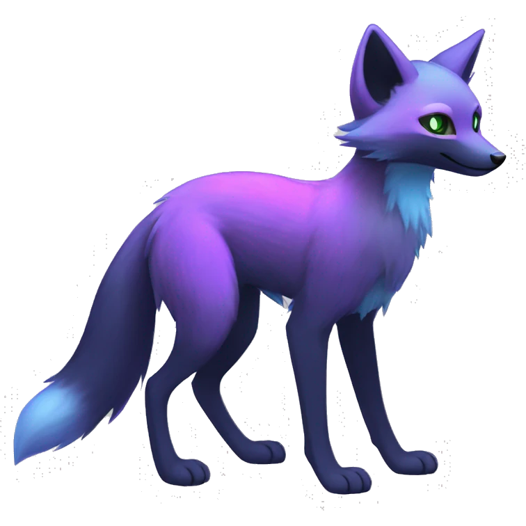 Cute cool black nebula green blue purple pink animal silver fox hybrid Fakemon full body emoji