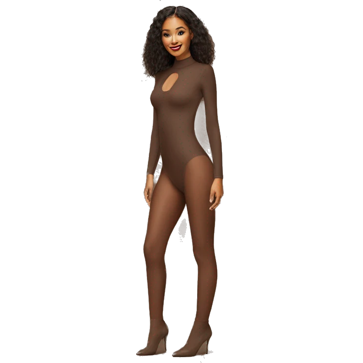 brown long sleeve closed neck shapewear bodysuit emoji