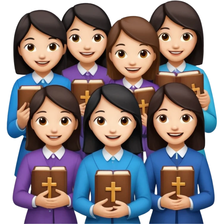 eight asian girls holding bibles and crosses and laughing  emoji