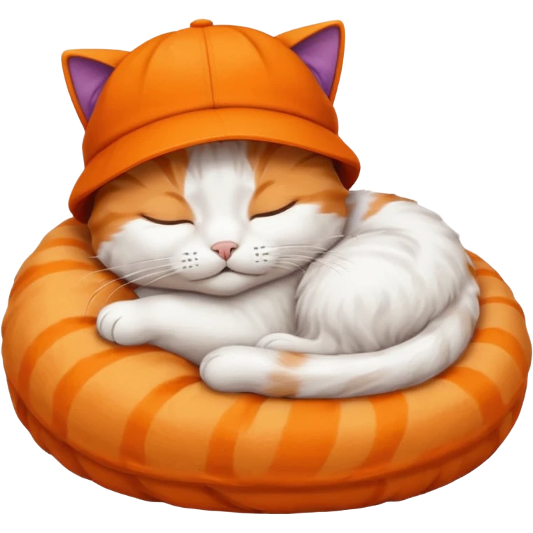 sleeping cat with a FedEx hut on its head emoji