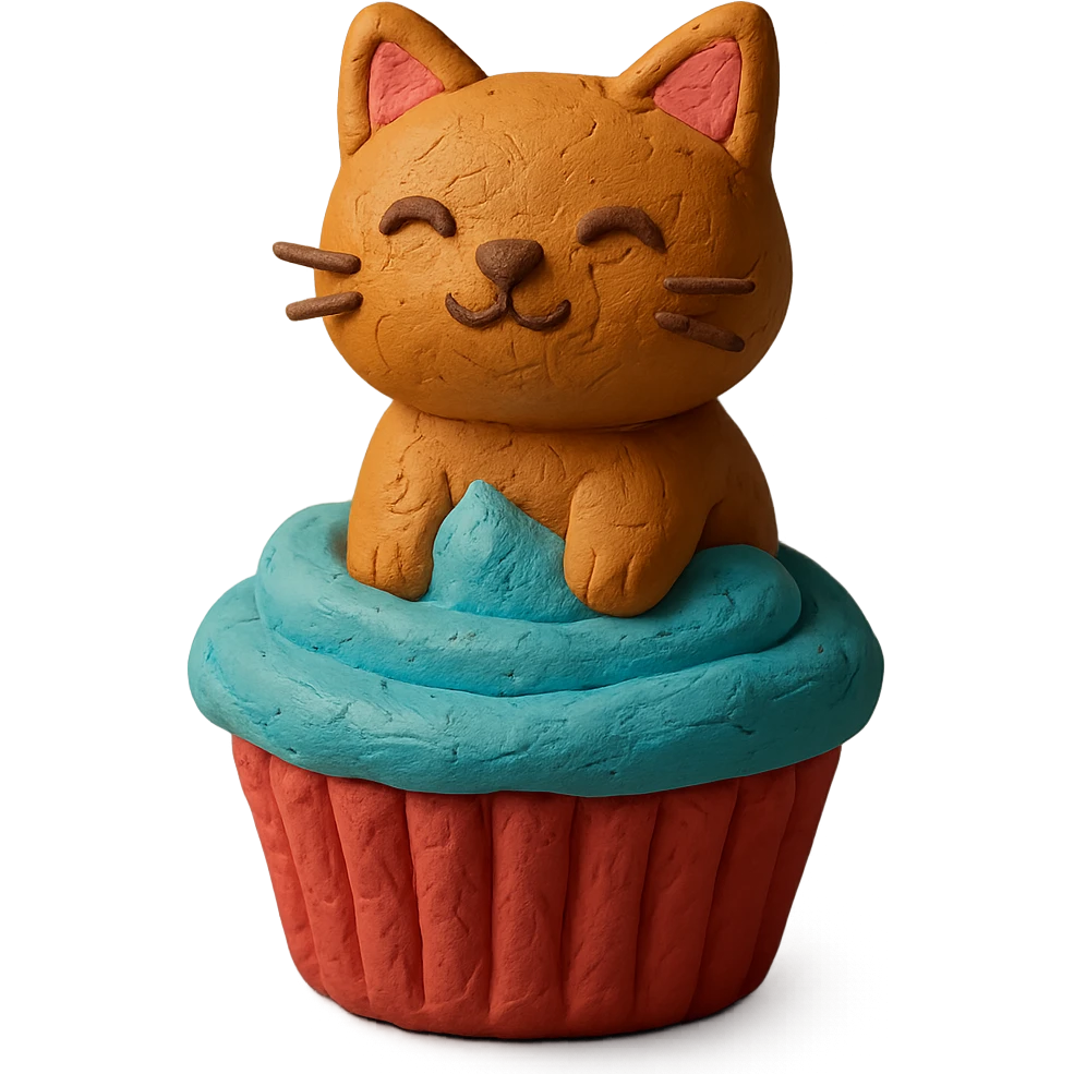 claymation style cupcake with a cat emoji