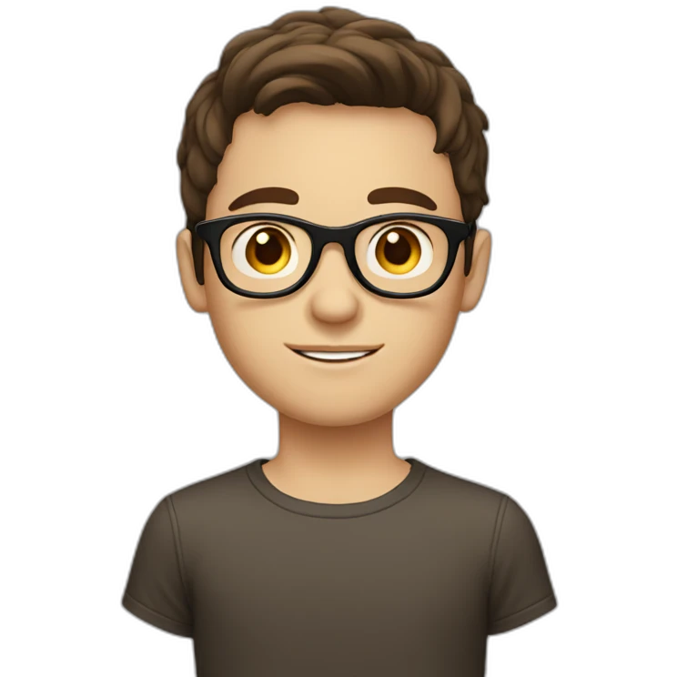 white boy with dark brown hair with circle brown glasses emoji